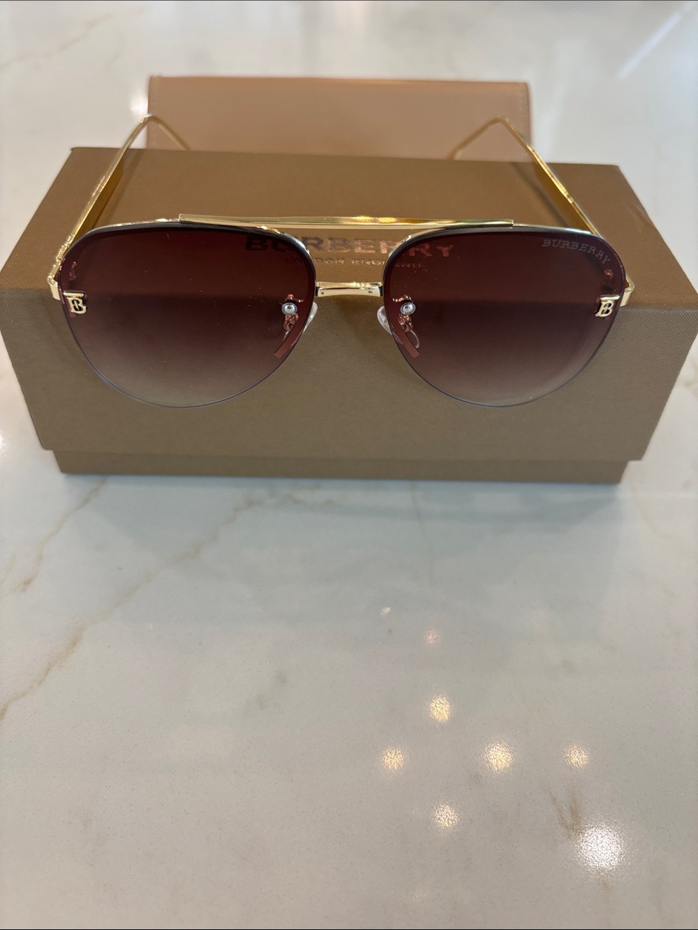Gold Frame Brown Gradient Round Aviator Sunglasses